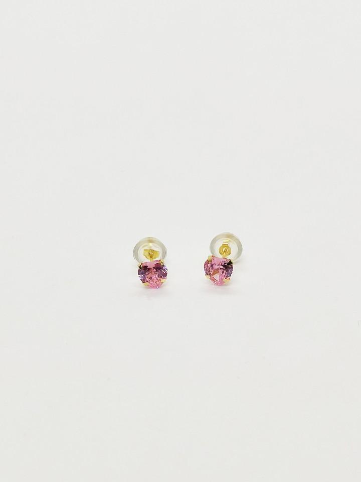 Boucles d'oreilles OR 14 CARATS et diamand coeur rose en zirconium - La Bouclette