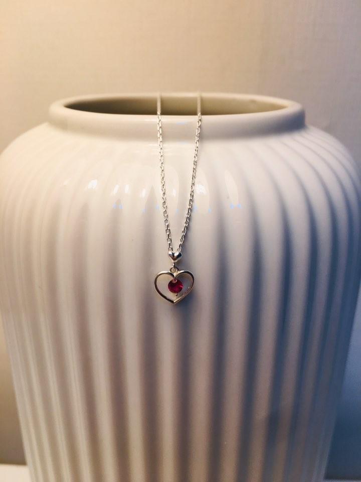 Collier argent 925 coeur avec pierre en oxyde de zirconium rouge - La Bouclette